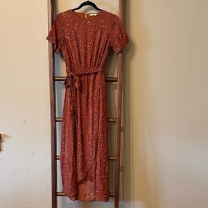 Roolee Terracotta Floral Midi Dress